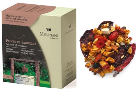 Meridiani® | Miscela Erbe e Frutta Tropicale per Infusione | Dolce Mix di Bacche Goji, Kiwi, Ananas, Papaya e Mirtilli Rossi - (80 Gr)