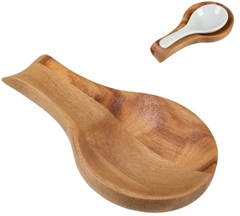 ULTECHNOVO Repose-Cuillère En Bois D'Acacia Pour Comptoir De Cuisine Porte-Cuillère Rustique Pour Cuillères Spatules Et Louches Accessoire Décoratif Compact Pour Plan De Travail