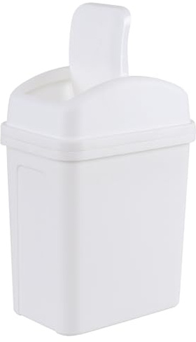 Ikando 7 L Small Swing Top Garbage Can, Plastic Bathroom Trash Can with Lid, White