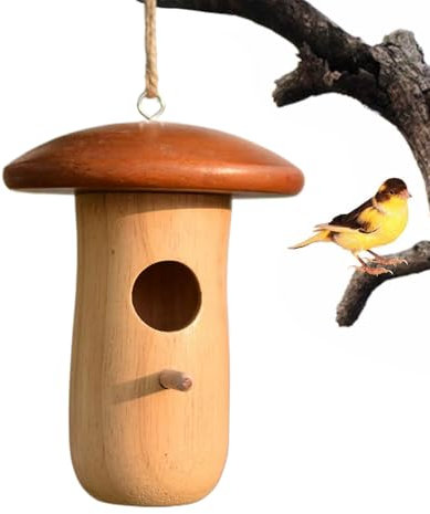Duroecsain Maisons colibri pour l'extérieur, maison à mésanges à suspendre avec support | Maison à champignons en bois comme abri pour animaux et abri de jardin pour l'extérieur, le jardin, l'arbre