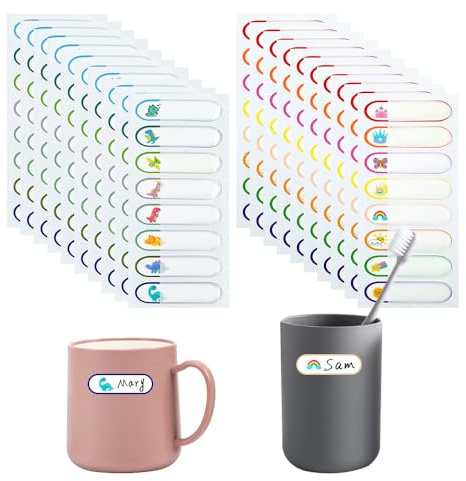 MUWINC Klebekerlchen Namensaufkleber - 160 sticker wasserfest, 60x15mm,für Schulbedarf, Flaschen & Haushalt (Dinosaurier-Muster)