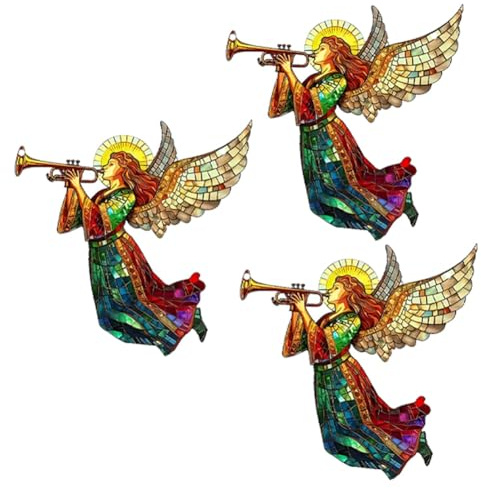 Flaroey Christmas Angel Sun Catcher, Stained Glass Window Hanging Acrylic Disc Pendant