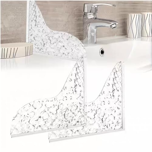 YANCAIYUNL 2Pcs Self-Adhesive Shower Splash Guard, Clear Corner Water Deflector Ripple