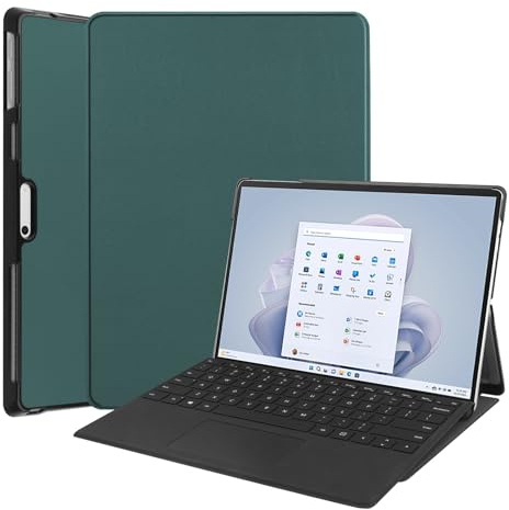 Abdeckung Kompatibel mit Microsoft Surface Pro 11 10 9 Fall 13 Zoll Flip Stand Hard Back PU Leder Schutzhülle Tablet PC Funda(Dark Green)