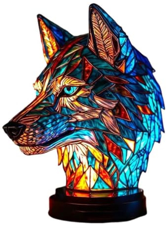 Generisch Gartenstadl Crystalli Artistische Leuchthund - VitraFauna - handgefertigte Lampe, die Herzen erstrahlen lässt(Wolf)