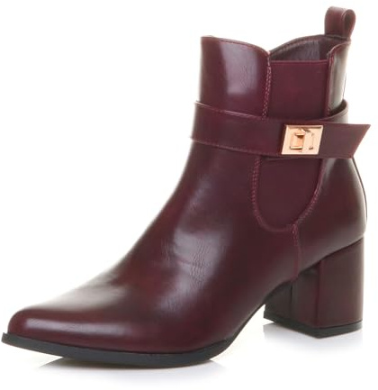 AJVANI Womens ladies mid block heel pointed toe smart casual chelsea ankle boots size