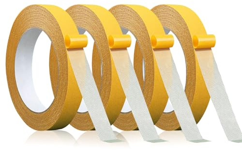 Reroon 4 Rolls Double Sided Fabric Tape for Clothes Pants Dress & Curtains | 1 in x 33 FT Heming Tape No Sew No Iron for Fabric Repairs | High Adhesive but Removable Residue free Scrapbook Supplies