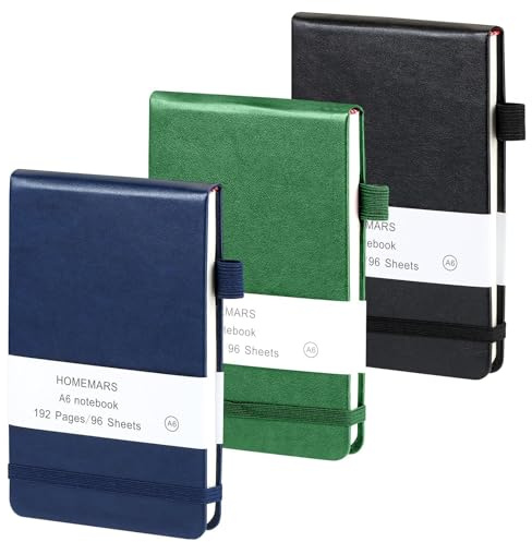 HOMEMARS Notizbuch a6,Notizbuch a6 kariert,Hardcover PU Leder Journal,200 Pages,14.8cm*9.5cm,Schwarz, Grün, Blau, 3er-Pack,Notizblock a6,Notizheft,Kleines Notizbuch