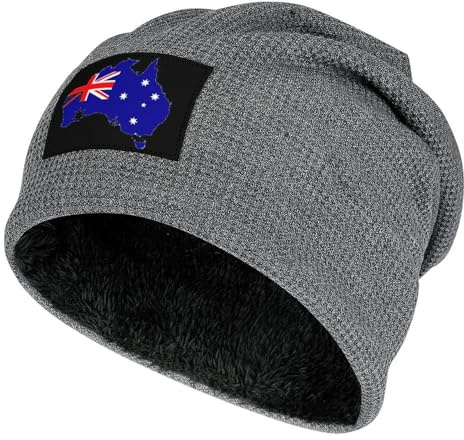 Anceky Australien Flaggenkarte Unisex-Skullies & Beanies Plüschgefütterte Pullovermütze mit Bündchen Warme Skull-Mütze