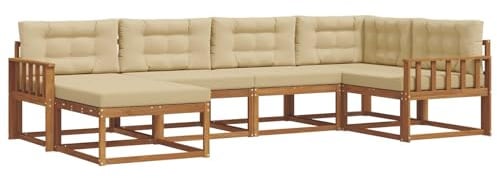vidaXL Outdoor-Sofagarnitur mit Kissen 6 pcs Natur und Beige, Modernes Outdoor-Sofa, Langlebiges Patio-Sofa, Lounge-Sitzgelegenheit für den Garten, Poolside Couch, Gartenmöbel, Modulares Set