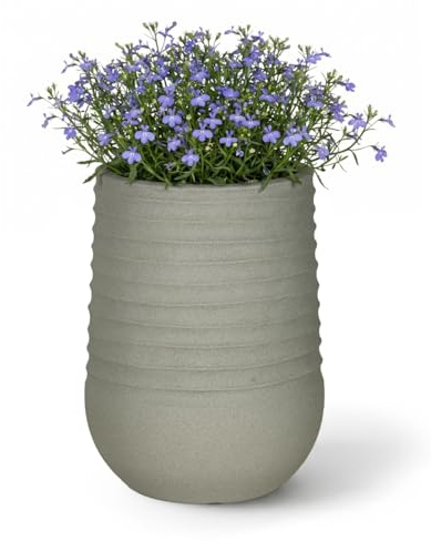 Mazovia In-& Outdoor Pflanztopf Terrasse Ø39.5cm Rund Grau Einfarbig | In-& Outdoor Pflanztopf für Wohnzimmer Esszimmer Balkon Wetterfest Recycelt Pflegeleicht UV-Beständig Robust Minimalistisch