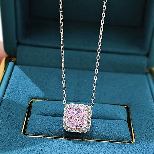 Collier avec Pendentif en Argent 925, Topaze Rose, Quartz, 7x7mm, Bijoux pour Femmes, Cadeau d'anniversaire