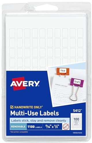 Avery Etiketten, rechteckig, ablösbar, 0,8 x 0,5 cm, Weiß, 1100 Stück (5412)