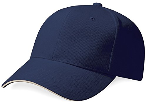 Beechfield Pro-style heavy brushed cotton cap in Navy / stone