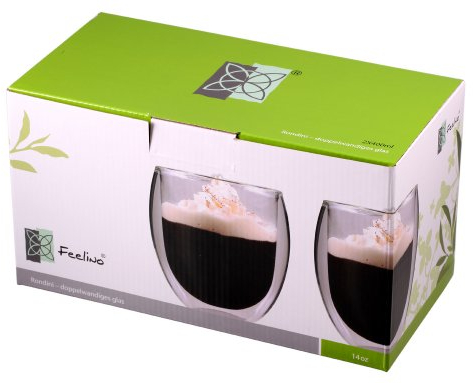 Feelino Mug a Cafe, Tasse a Cafe, 2x Tasse Double Paroi, Tasses Cafe en Verre Original de 400ml, Verre Double Paroi au Design Flottant, Mugs Transparent pour Café, Cappuccino, Macchiato, Latte, Thés