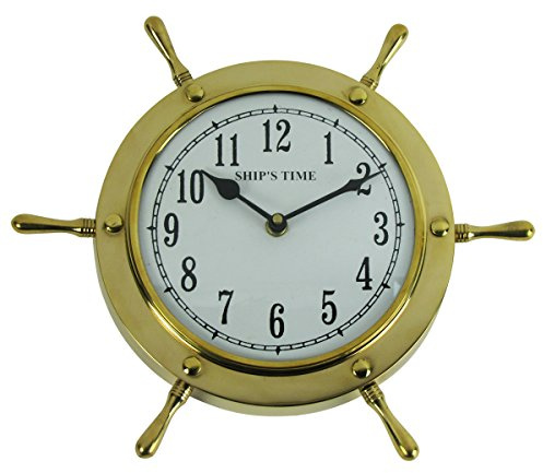 Treasure Gurus Solid Brass Nautical Shipwheel Ships Helm Wheel Wall Clock Coastal Home Decor
