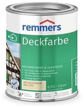 Remmers Deckfarbe hellelfenbein (RAL 1015), 0,75 Liter, Deckfarbe für innen und außen, Wetterschutzfarbe viele Untergründe, hochdeckend, wetterfest