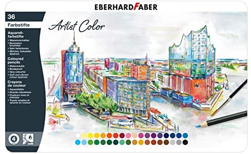 Eberhard Faber 516036 - Aquarellstifte Artist Color, 36 bunte Aquarellfarben im Metalletui