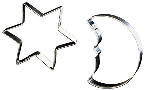 Lares Große Ausstecher/Ausstechformen Sets - Größe von 12m - aus Weißblech - 2er Set Stern & Mond - Made in Germany