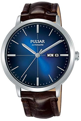 Pulsar Automatik Herren-Uhr Edelstahl mit Lederband PL4043X1