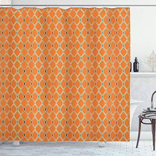 ABAKUHAUS Orange Duschvorhang, Trippy Inspired, Stoffliches Gewebe Badezimmerdekorationsset mit Haken, 175 x 220 cm, Orange