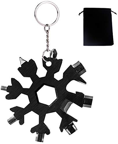 Lukiny Unisex-Adult UGYYFG Edelstahl Multi-Tool Schneeflocke Multitool Karte Schlüsselanhänger Flaschenöffner Ringschlüssel Sechskantschlüssel für Outdoor EDC, Schwarz, L