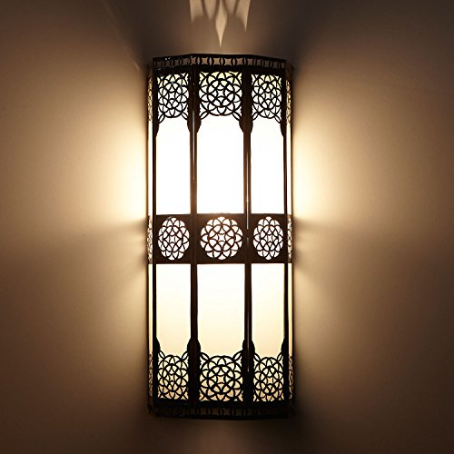 Orientalische Wandlampe marokkanische Wandleuchte Resmi H 44 x B 20 cm aus Metall & Milchglas | Schöne Dekoration für Wand & Flur | Kunsthandwerk aus Marrakesch | L1421