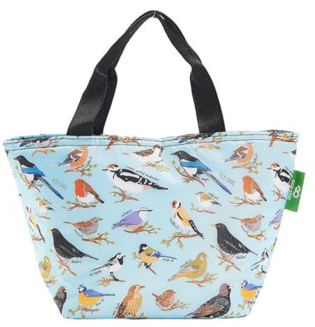 ECO CHIC Sac à déjeuner pliable léger | Sac isotherme résistant à l'eau pour le travail, les pique-niques, la randonnée, le camping et les barbecues (Oiseaux sauvages Bleu)