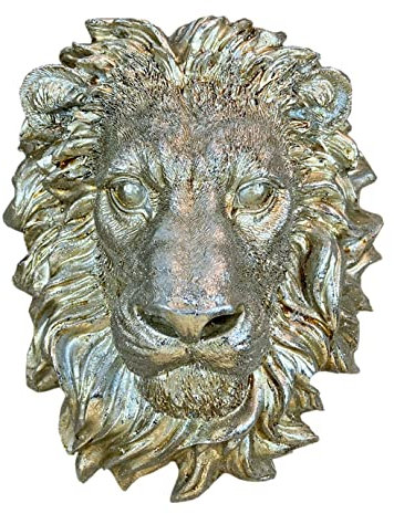 Lion Head Hanging Sculpture Wall Art Vintage Mounted Silver Lions Animal Head statue home Decor indoor outdoor (Lion Head)