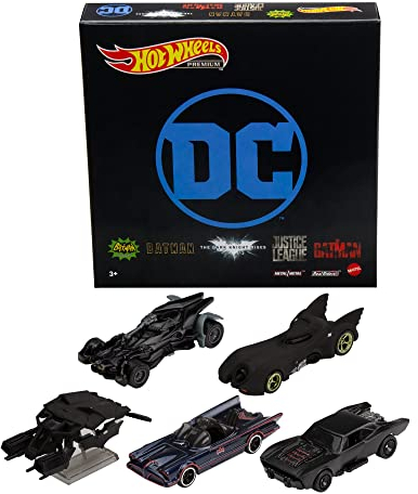 Hot Wheels GRM17 - Batman Set, 5 bei Fans beliebte Batmobil-Modelle, Spielzeugfahrzeuge im Maßstab 1:64, Spezialverpackung, Spielzeug Geschenk für Kinder ab 3 Jahren