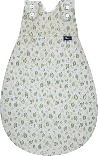 Alvi Baby Mäxchen Außensack drifting leaves/Ganzjahresschlafsack mitwachsend/Babyschlafsack größenverstellbar/Alvi Kinderschlafsack ohne Ärmel/für Jungen und Mädchen ab 0 Monate, Grau/Grün, 74/80