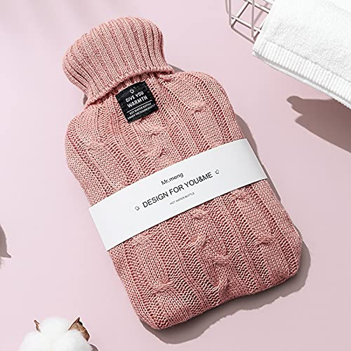 Hot Water Bottle with Cashmere Cover, 2 Liter Large Capacity, Easy to Carry, can Warm Hands, feet, and Stomach. (Color : Pink, Size : 2000ML)