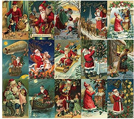 GIVBRO Weihnachtskarten Vintage Winter Weihnachten Weihnachtsmann Antike Postkarten-Set 15 Stück