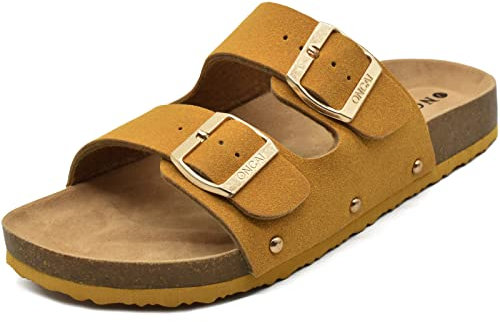 ONCAI Ciabatte Donna Estive Sandali Sughero Plantare Dobbia Fibbia Moda Sandali Antiscivolo Gomma Suole Pantofole Giallo 39