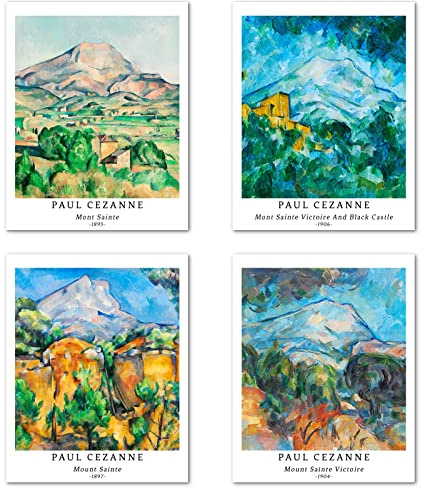 Berkin Arts Kunstdruck Ungerahmt Landschaft Bilder Set von 4, Poster Größe: 28x35 cm Premium Kunstpapier Wanddeko Hochwertigem Blue Wald Passenden Raumdekoration Deko Paul Cezanne Posters