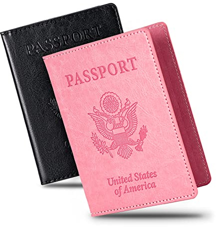 Honmein 2 Pcs Passport holders，Ultra Slim passport wallet，PU Leather Passport Cover for Women and Men