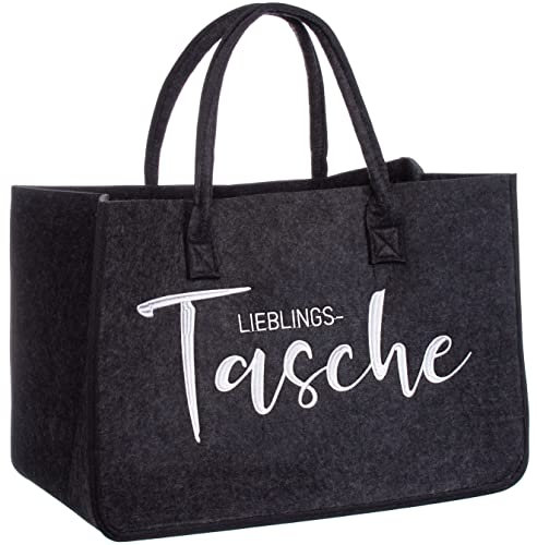 Brandsseller Filztasche XXL |ca. 49 x 34 x 27 cm | Freizeittasche aus Filz | Praktischer Shoppingbag | Einkaufstasche mit gesticktem Schriftzug | Anthrazit