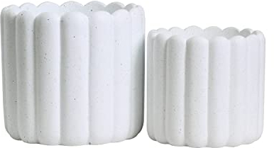 Olly & Rose Ios Vertical Striped Plant Pot - White Speckled Ceramic Planter - 17 and 13cm diameter Indoor and Outdoor Flower Pots (White)