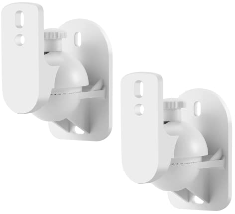TNP Universal Satellite Speaker Wall Mount Bracket Ceiling Mount Clamp with Adjustable Swivel and Tilt Angle Rotation For Home Theater Surround Sound System Satellite Speakers - 1 Pair Set of 2, White