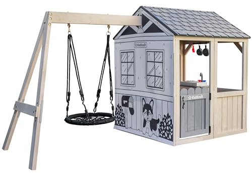 KidKraft Savannah Swing Outdoor Wooden Playhouse with Nestswing, Outdoor Playhouse for Garden, P280169