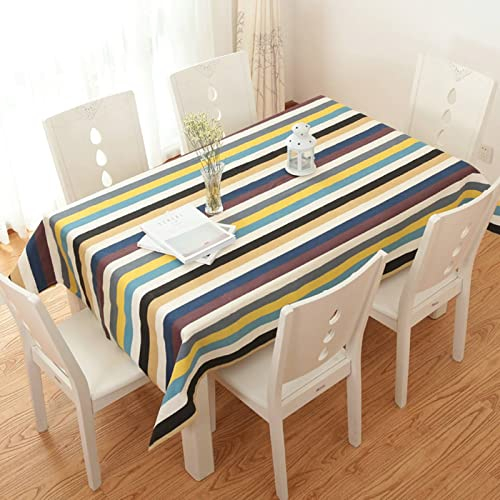 EHOMERY Tischdecke Baumwolle Motiv Table Cloth Events Bunter Streifen Tischdecke Bügelfrei Damast Tablecloth Roll Blau Gelb Tischschutz Dekoration 100X160Cm