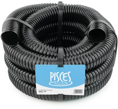 Pisces Flexible Pond Hose Pipe | 40mm (1.5 inch) x 5 Metre Roll | Corrugated Black Tubing for Filter Pumps and UVC Systems