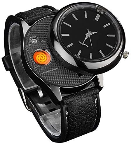 GOOBIX Accendino Elettrico 2 in 1, Orologio da Polso Accendino USB con accensione a Filo di tungsteno, accendisigari Ricaricabile Senza Fiamma for Candela for sigari (Color : Black)