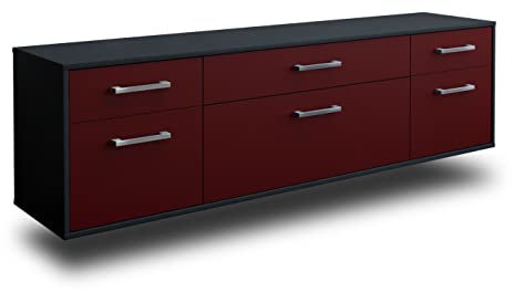 Lqliving TV-Board Lowboard Beppa, Wandmontiert, Korpus in anthrazit matt, Front im trendigem Rot, Bordeaux (180x49x35cm), mit Metall Griffen, Made in Germany