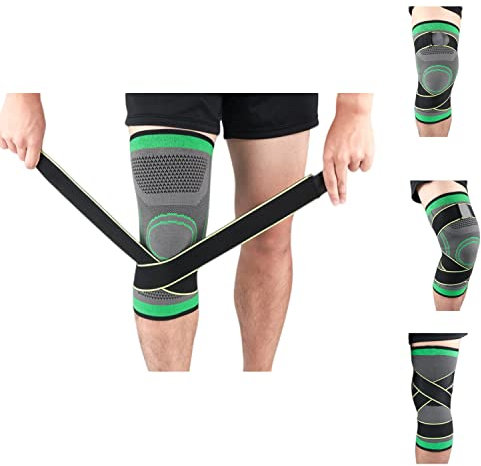 GUYIRT Circa Knee Kniebandage, 2 Stück, Rutschfeste Kniestütze Männer Damen Kniebandage, Atmungsaktiv Knee Support for Sport, Einstellbare Bandage Knie für Meniskus Arthrose Orthopädische-Grün-M