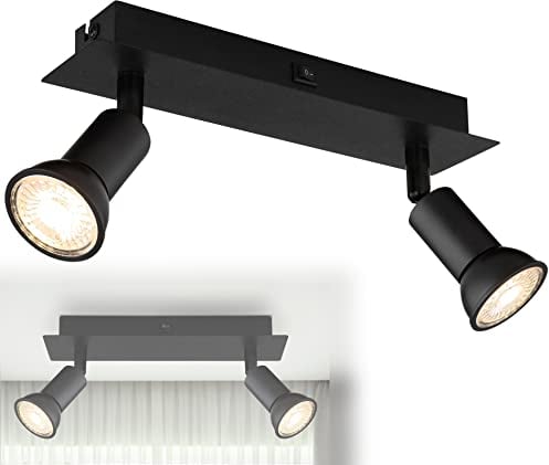 bmf-versand® Wandleuchte Innen Schlafzimmer mit Schalter – Wandlampe Wohnzimmer 2-flammig Schwarz – Deckenlampe Wandmontage Deckenstrahler 2 Spots