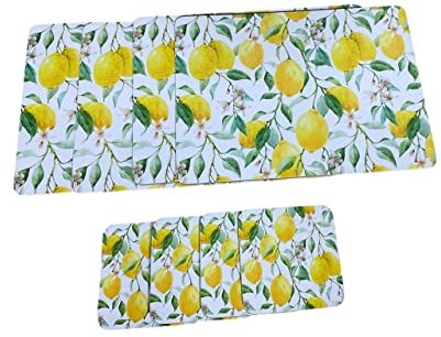 Set mit 4 Tischsets mit 4 passenden Untersetzern (Zitronen-Tischset und Untersetzer)