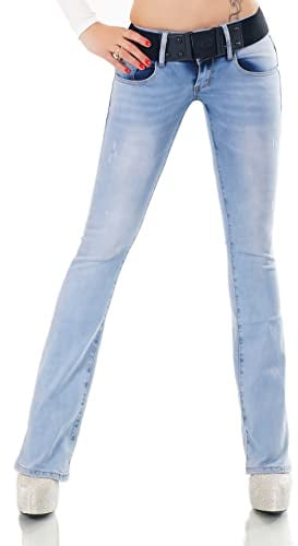 STIDIA Damen Bootcut Jeans Hose Schlag Schlaghose Denim Stretch Gürtel XS-XL