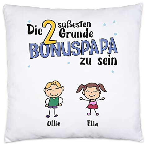 Kiddle-Design Vatertag Kissen inkl. Füllung 2 Gründe Bonus Papa zu Sein Vatertagsgeschenk Stiefvater Geschenk für Stiefpapa Geburtstag
