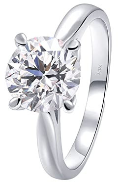 Epinki Echter Schmuck Ring Au585 Weißgold, Solitärring Eheringe mit Moissanit 2ct, Rundschliff, 14K Solitärring Trauringe Pärchen Ringe für Damen, Weißgold, Gr.47